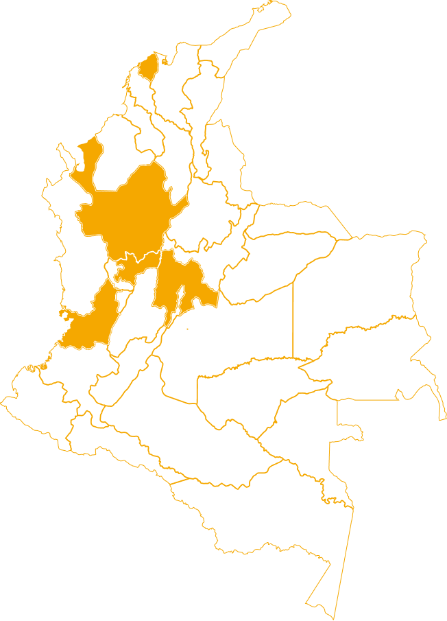Mapa de colombia donde se muestran las ubicaciones de deliver D - Ditransa